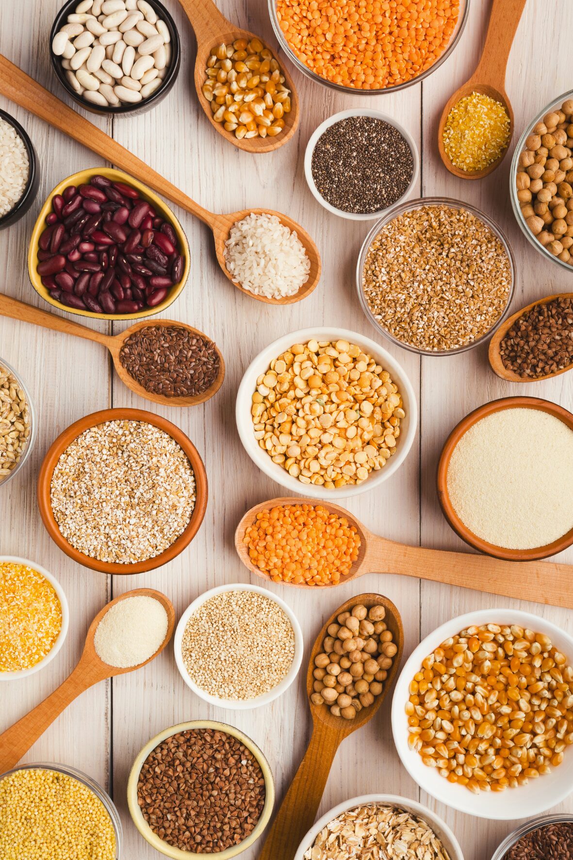 an array of whole grains