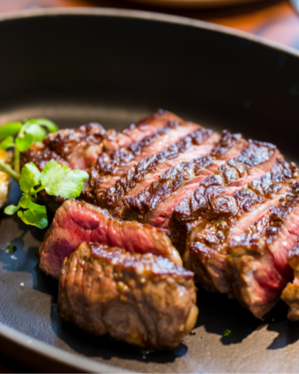Steak in cast iron skillet
